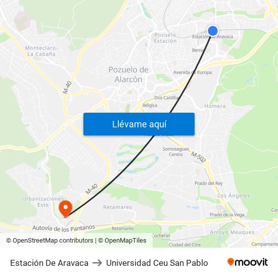 Estación De Aravaca to Universidad Ceu San Pablo map