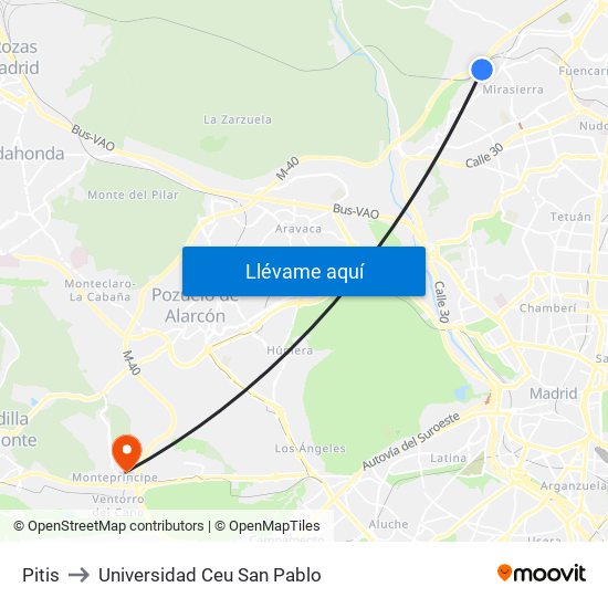 Pitis to Universidad Ceu San Pablo map