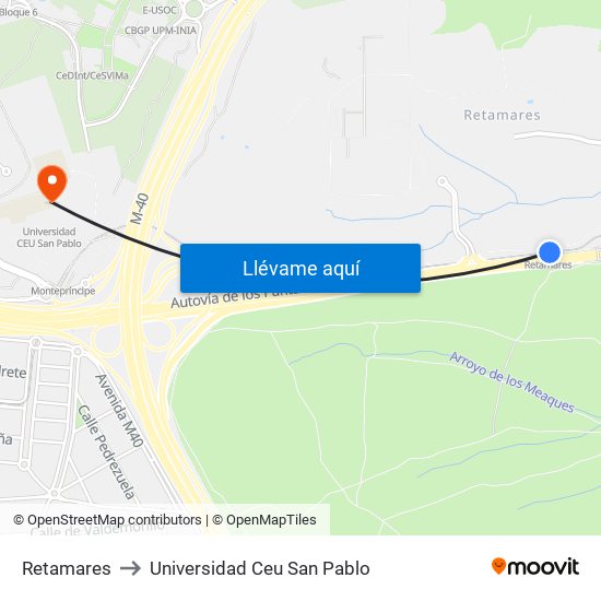 Retamares to Universidad Ceu San Pablo map