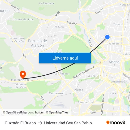 Guzmán El Bueno to Universidad Ceu San Pablo map