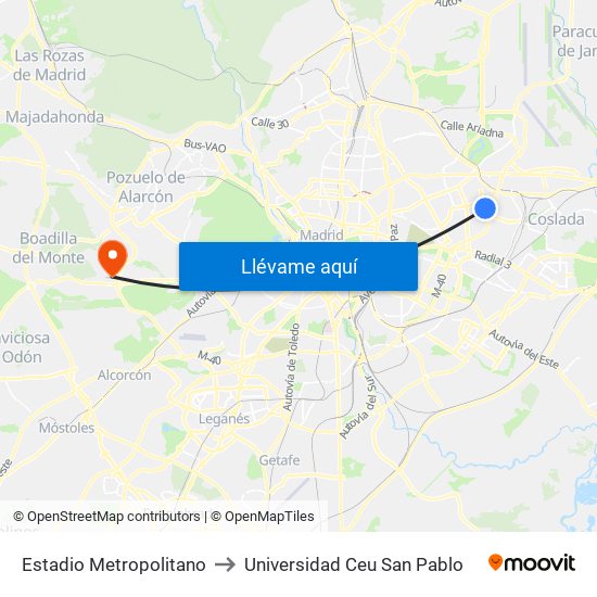 Estadio Metropolitano to Universidad Ceu San Pablo map
