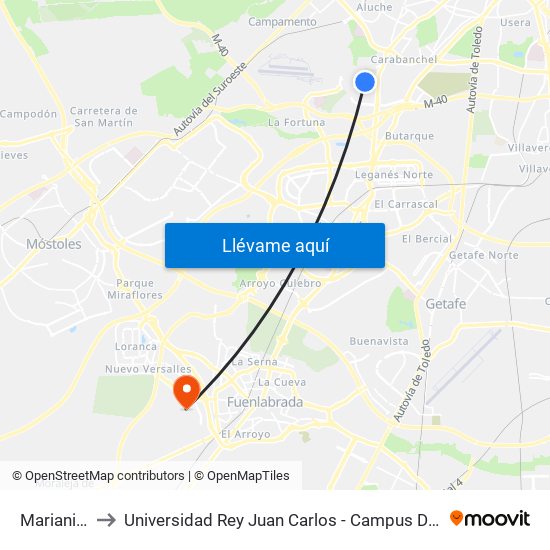 Marianistas to Universidad Rey Juan Carlos - Campus De Fuenlabrada map