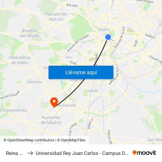 Reina Sofía to Universidad Rey Juan Carlos - Campus De Fuenlabrada map