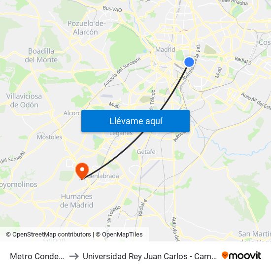 Metro Conde De Casal to Universidad Rey Juan Carlos - Campus De Fuenlabrada map