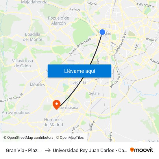 Gran Vía - Plaza De España to Universidad Rey Juan Carlos - Campus De Fuenlabrada map