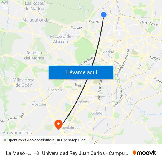 La Masó - Salou to Universidad Rey Juan Carlos - Campus De Fuenlabrada map