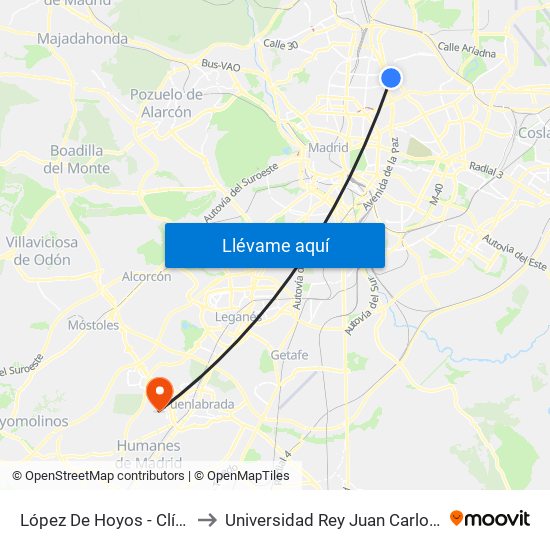 López De Hoyos - Clínica San Juan De Dios to Universidad Rey Juan Carlos - Campus De Fuenlabrada map