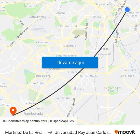 Martínez De La Riva - Sierra Carbonera to Universidad Rey Juan Carlos - Campus De Fuenlabrada map