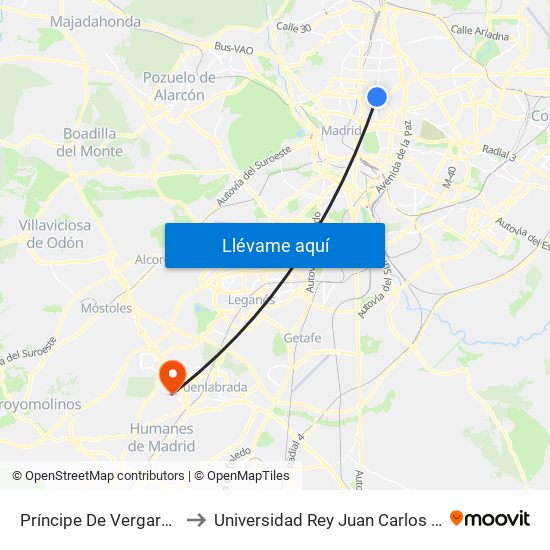 Príncipe De Vergara - María De Molina to Universidad Rey Juan Carlos - Campus De Fuenlabrada map