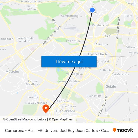 Camarena - Puerto Chico to Universidad Rey Juan Carlos - Campus De Fuenlabrada map