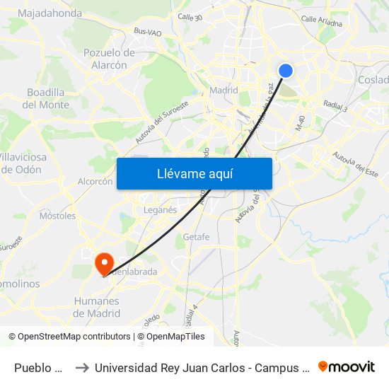 Pueblo Nuevo to Universidad Rey Juan Carlos - Campus De Fuenlabrada map