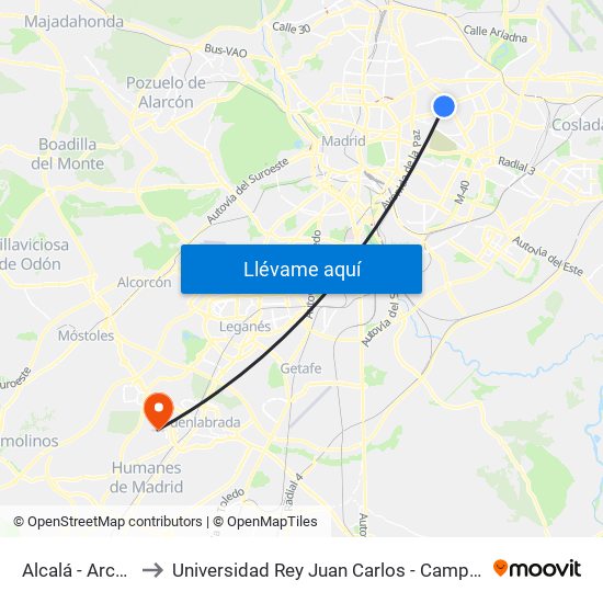 Alcalá - Arcones Gil to Universidad Rey Juan Carlos - Campus De Fuenlabrada map