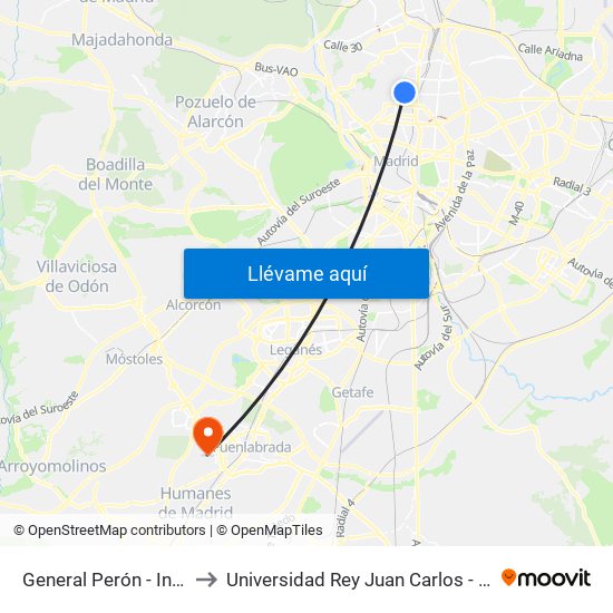 General Perón - Infanta Mercedes to Universidad Rey Juan Carlos - Campus De Fuenlabrada map