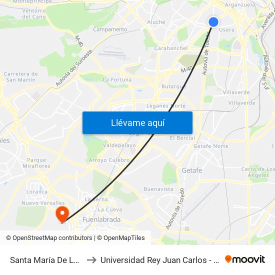 Santa María De La Cabeza - Zújar to Universidad Rey Juan Carlos - Campus De Fuenlabrada map