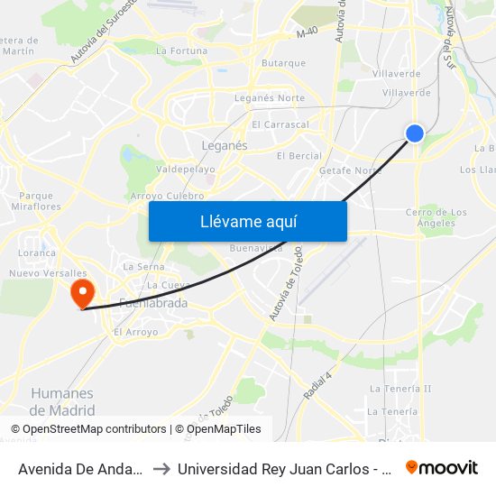 Avenida De Andalucía - Marconi to Universidad Rey Juan Carlos - Campus De Fuenlabrada map
