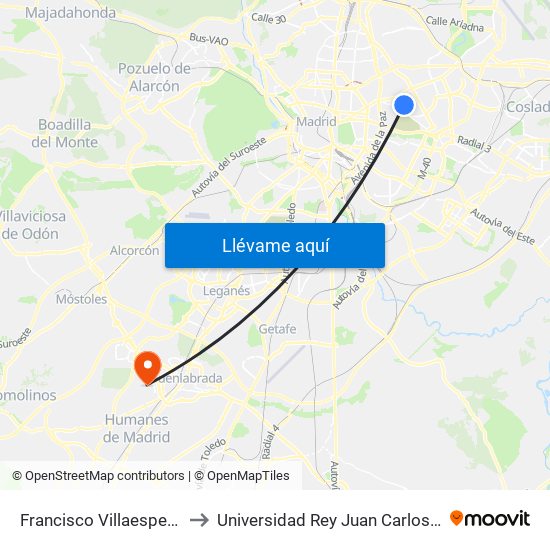 Francisco Villaespesa - Ezequiel Solana to Universidad Rey Juan Carlos - Campus De Fuenlabrada map