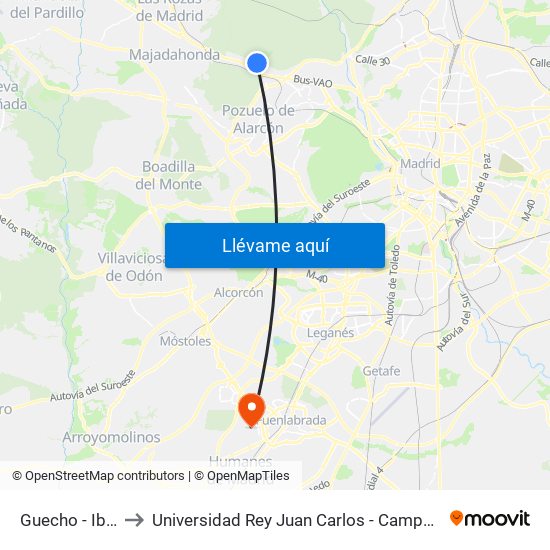 Guecho - Ibaiondo to Universidad Rey Juan Carlos - Campus De Fuenlabrada map