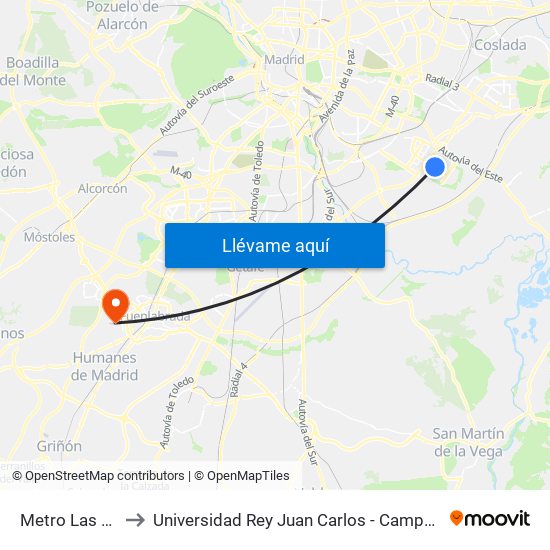 Metro Las Suertes to Universidad Rey Juan Carlos - Campus De Fuenlabrada map