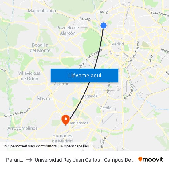 Paraninfo to Universidad Rey Juan Carlos - Campus De Fuenlabrada map