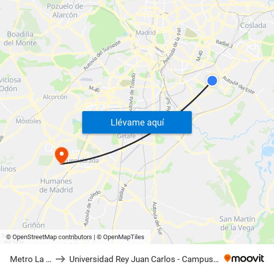 Metro La Gavia to Universidad Rey Juan Carlos - Campus De Fuenlabrada map