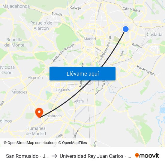 San Romualdo - Julián Camarillo to Universidad Rey Juan Carlos - Campus De Fuenlabrada map