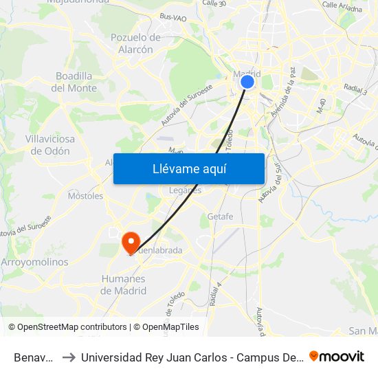 Benavente to Universidad Rey Juan Carlos - Campus De Fuenlabrada map