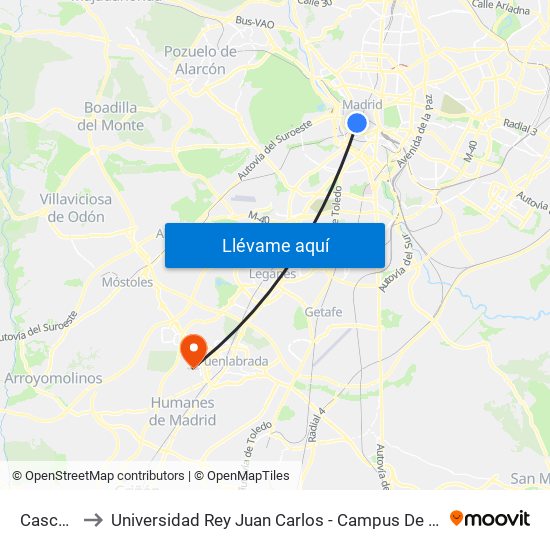 Cascorro to Universidad Rey Juan Carlos - Campus De Fuenlabrada map