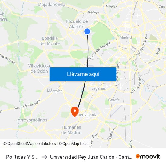 Políticas Y Sociología to Universidad Rey Juan Carlos - Campus De Fuenlabrada map