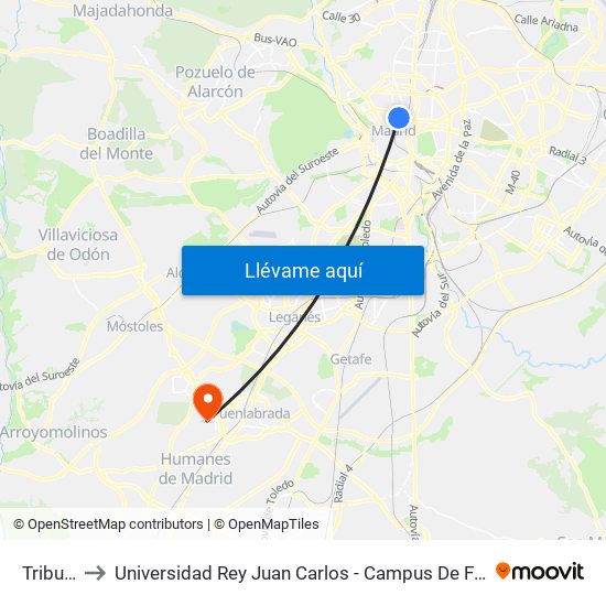 Tribunal to Universidad Rey Juan Carlos - Campus De Fuenlabrada map