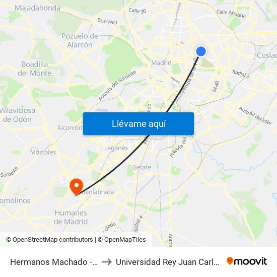 Hermanos Machado - San Juan De La Cuesta to Universidad Rey Juan Carlos - Campus De Fuenlabrada map