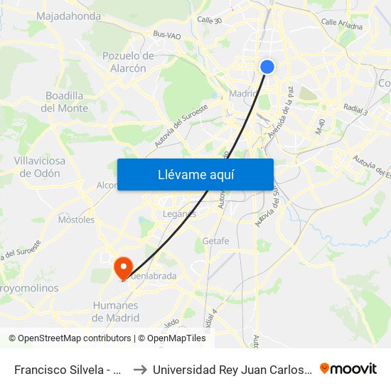 Francisco Silvela - Príncipe De Vergara to Universidad Rey Juan Carlos - Campus De Fuenlabrada map