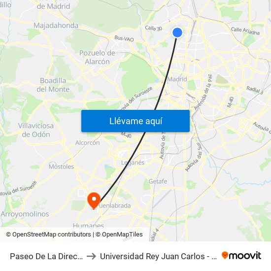 Paseo De La Dirección - Cantueso to Universidad Rey Juan Carlos - Campus De Fuenlabrada map