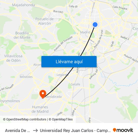 Avenida De América to Universidad Rey Juan Carlos - Campus De Fuenlabrada map