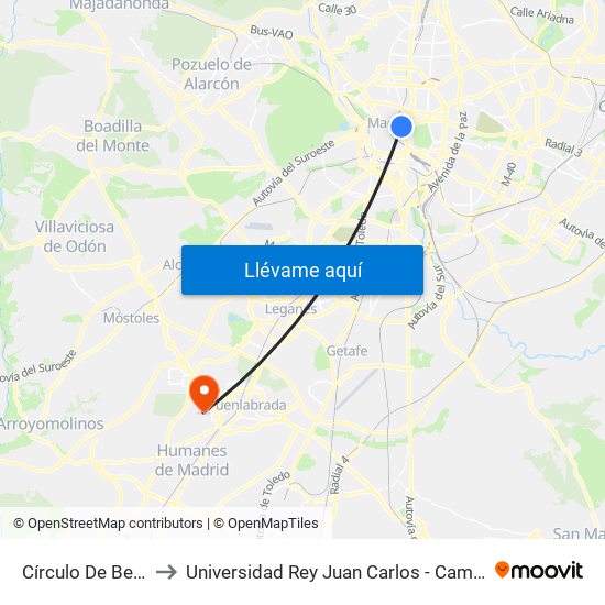 Círculo De Bellas Artes to Universidad Rey Juan Carlos - Campus De Fuenlabrada map