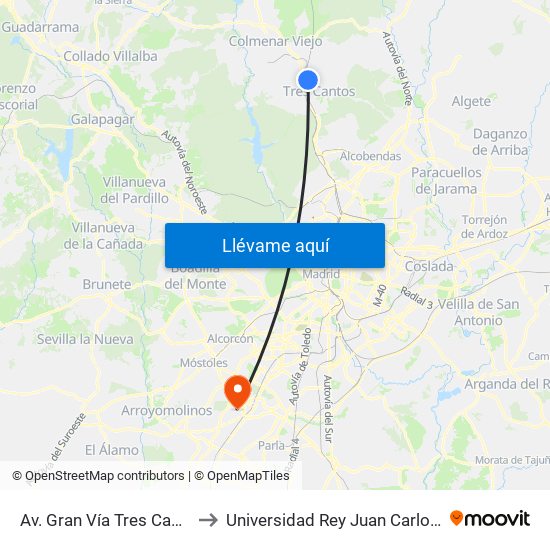 Av. Gran Vía Tres Cantos - Pza. Hoya Tocón to Universidad Rey Juan Carlos - Campus De Fuenlabrada map