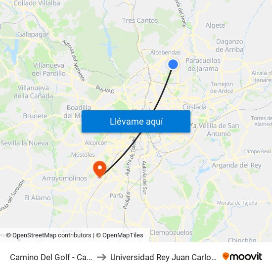 Camino Del Golf - Camino De Mesoncillos to Universidad Rey Juan Carlos - Campus De Fuenlabrada map