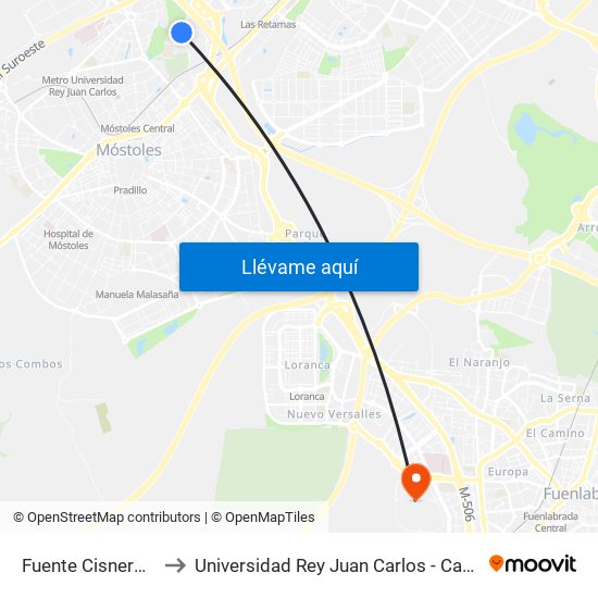 Fuente Cisneros - Colegio to Universidad Rey Juan Carlos - Campus De Fuenlabrada map