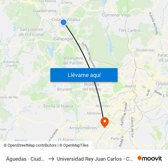 Águedas - Ciudad Deportiva to Universidad Rey Juan Carlos - Campus De Fuenlabrada map