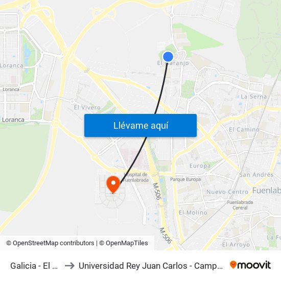 Galicia - El Naranjo to Universidad Rey Juan Carlos - Campus De Fuenlabrada map