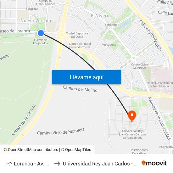 P.º Loranca - Av. Nuevo Versalles to Universidad Rey Juan Carlos - Campus De Fuenlabrada map