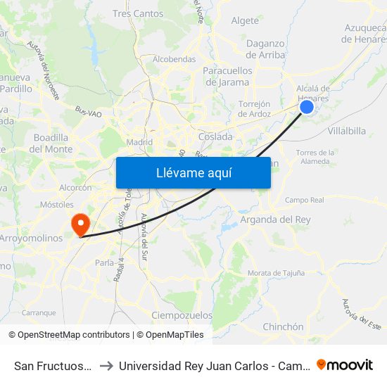 San Fructuoso - Iglesia to Universidad Rey Juan Carlos - Campus De Fuenlabrada map