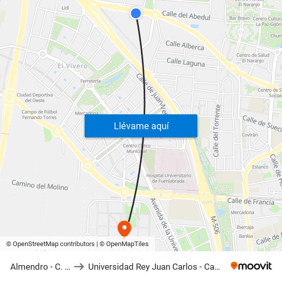 Almendro - C. C. Nexum to Universidad Rey Juan Carlos - Campus De Fuenlabrada map