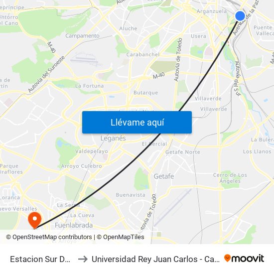 Estacion Sur De Autobuses to Universidad Rey Juan Carlos - Campus De Fuenlabrada map