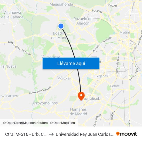 Ctra. M-516 - Urb. Coto De Las Encinas to Universidad Rey Juan Carlos - Campus De Fuenlabrada map