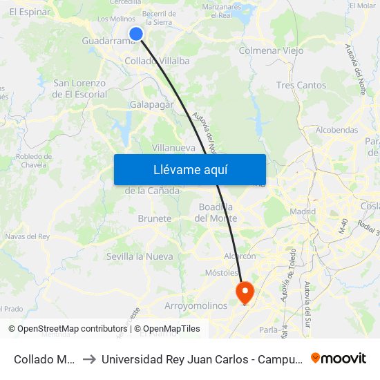 Collado Mediano to Universidad Rey Juan Carlos - Campus De Fuenlabrada map