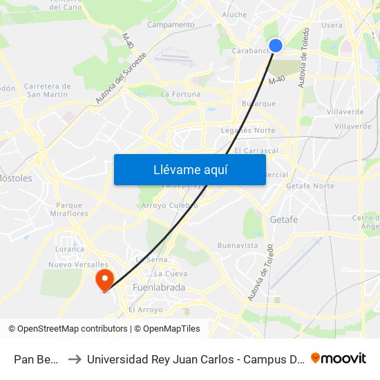 Pan Bendito to Universidad Rey Juan Carlos - Campus De Fuenlabrada map