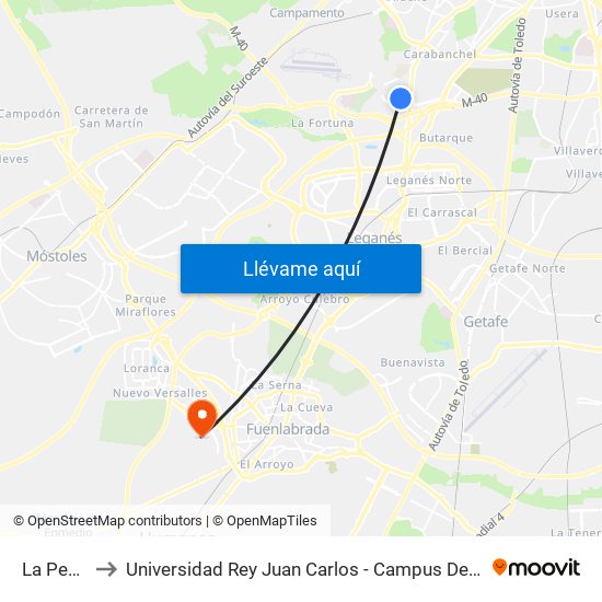 La Peseta to Universidad Rey Juan Carlos - Campus De Fuenlabrada map