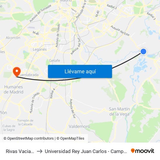 Rivas Vaciamadrid to Universidad Rey Juan Carlos - Campus De Fuenlabrada map