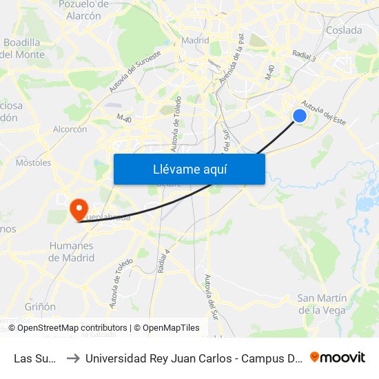 Las Suertes to Universidad Rey Juan Carlos - Campus De Fuenlabrada map