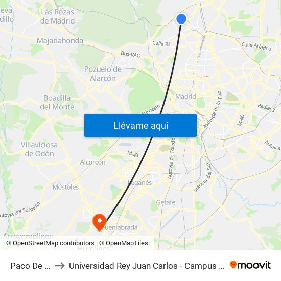 Paco De Lucía to Universidad Rey Juan Carlos - Campus De Fuenlabrada map